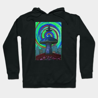 Satan Appears over Psychedelic Mushroom City 4 Hoodie